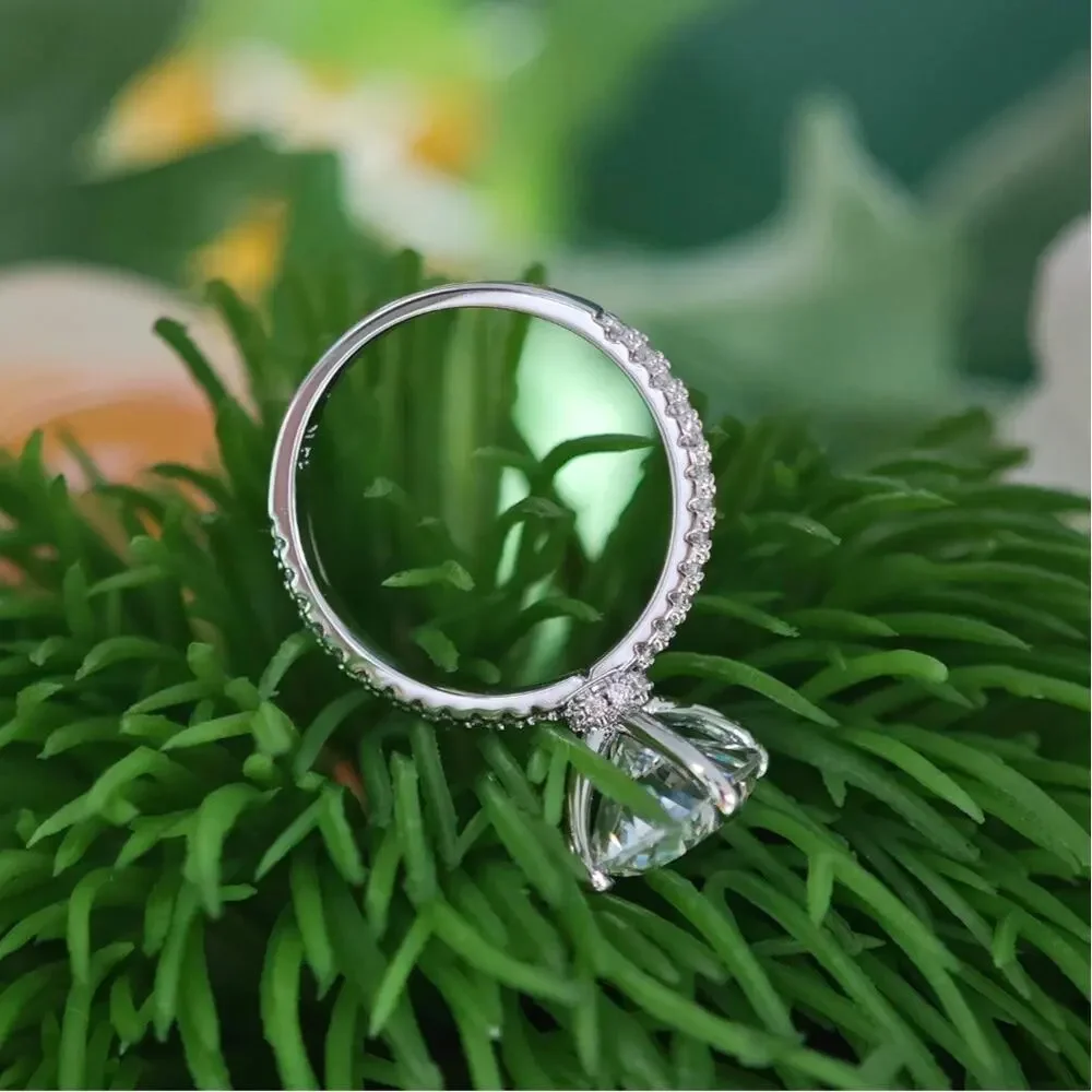 LISPARk 14K White Gold over silver 4CT Oval Moissanite Hidden Halo Ring size 7.5